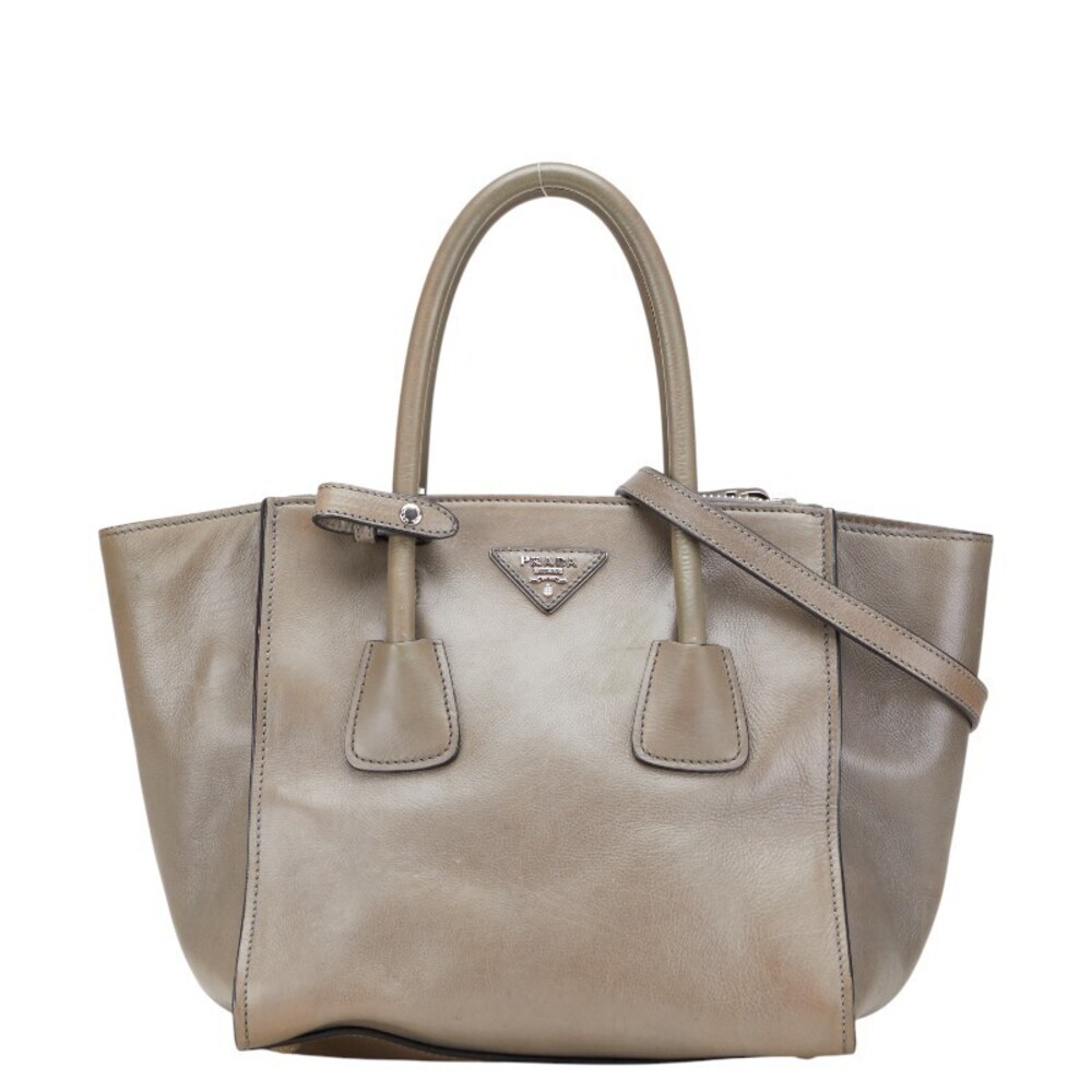 Prada Gray Plate Bag Logo Leather Handbag Triangle Shoulder - Picture 2 of 9